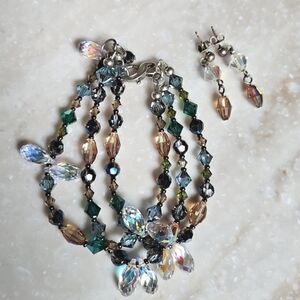 😍Emily Ray 925 Silver Swarovski Bead Bracelet & Earrings 😍NWOT